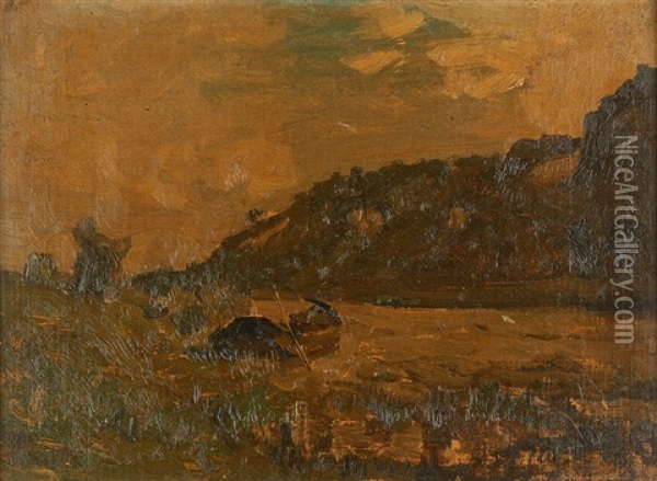 La Barque Sur La Meuse Oil Painting - Felicien Joseph Victor Rops