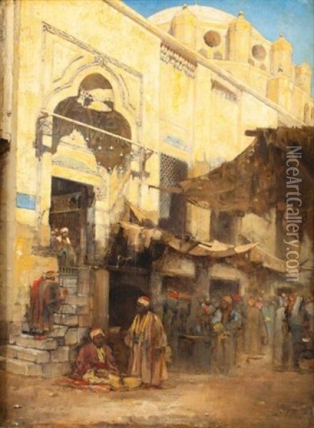 Entree De La Mosquee, Le Caire Oil Painting - Cesare Biseo