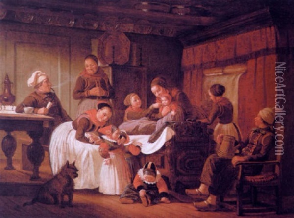 Besog Hos Den Nydobte Af Sma Faetre Og Kusiner Oil Painting - Johann Julius Exner