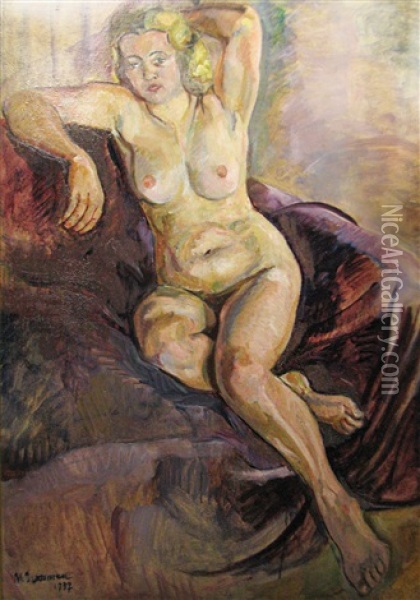 Nude In Armchair Oil Painting - Margareta Grossman