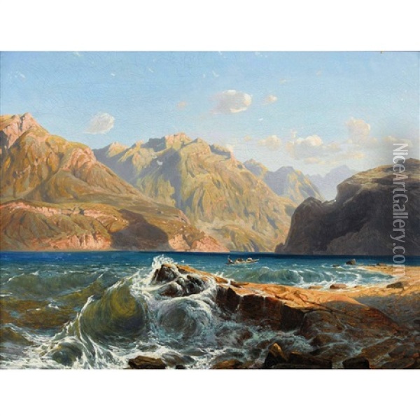 Lac Suisse. Vagues Oil Painting - Alexandre Calame