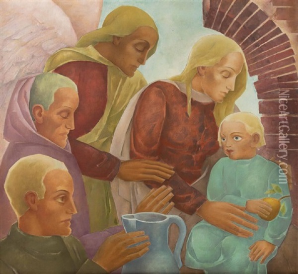 Huldigung An Das Christuskind Mit Der Hl. Jungfrau Maria Oil Painting - Aloys (Wachlmayr) Wach
