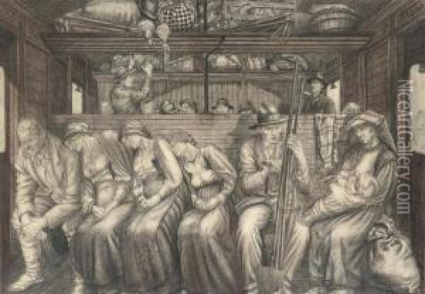 Farm Labourers In A Railway Carriage Oil Painting - Job Nixon