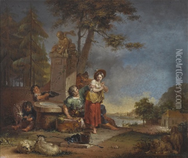 Schaferszene Am Brunnen Oil Painting - Januarius Johann Rasso Zick