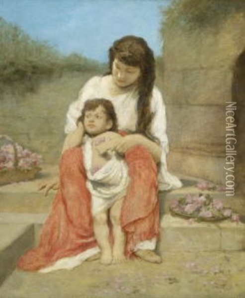 Junge Mutter Mit Kind Oil Painting - Gabriel von Max