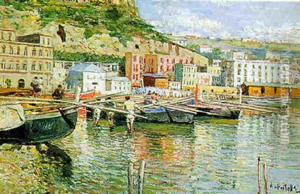 Barche E Pescatori A Riva Oil Painting - Attilio Pratella