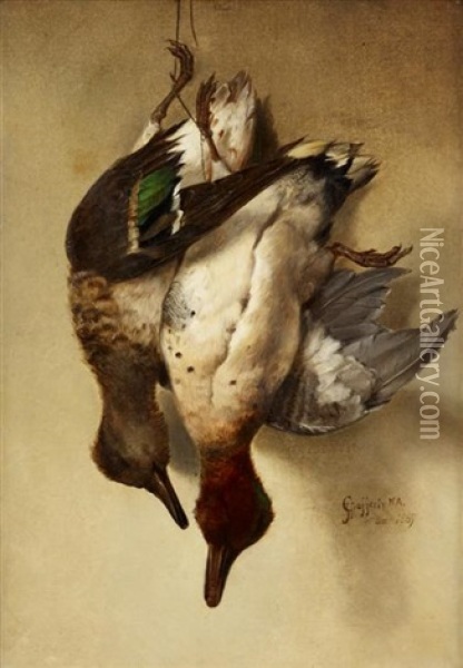 Green Winged Teal Oil Painting - James H. Cafferty