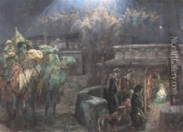 The Adoration Of The Magi Oil Painting - Frederick Arthur Bridgman