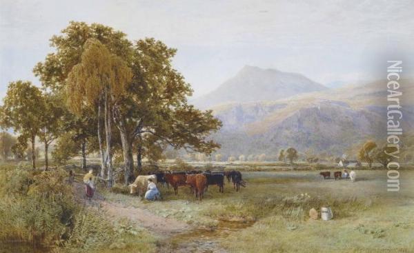 Milking Time, Talsarnau, North Wales Oil Painting - James Jackson Curnock