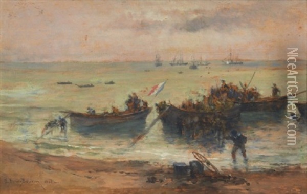 Debarquement De Troupes De Marine Francaise Dans Des Chaloupes Oil Painting - Etienne Prosper Berne-Bellecour