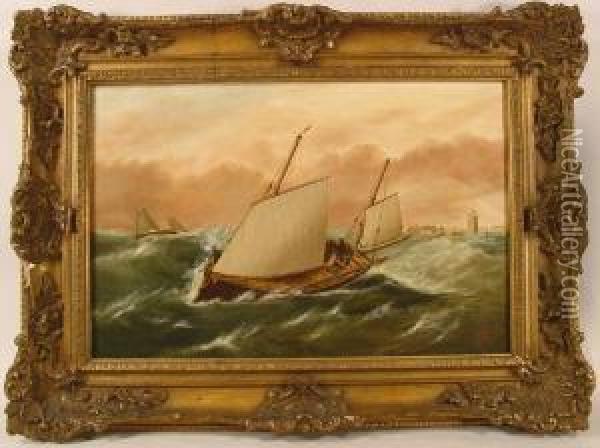 A Deallugger Making For A Ship In The Godwins Oil Painting - Robert W. Arthur Rouse