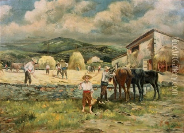 Travaux Des Champs Oil Painting - Jose Mongrell Torrent