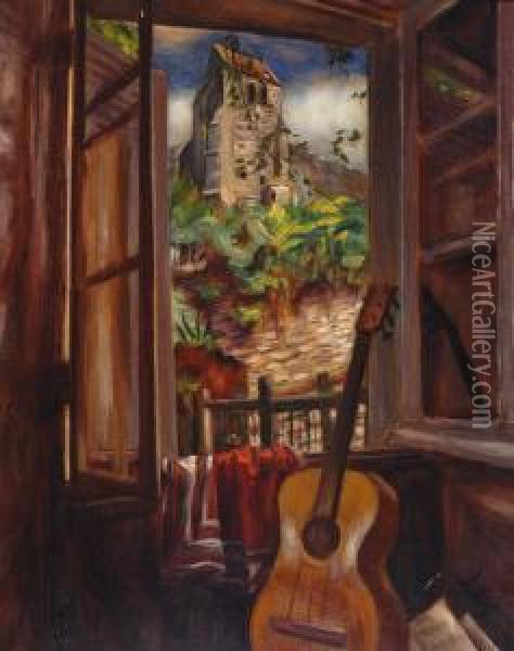 Window With Gitar Oil Painting - Henri Le Fauconnier