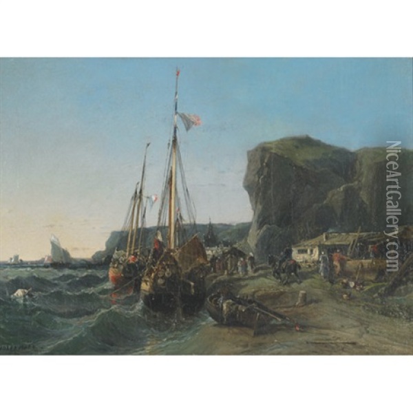 Return Of The Fishing Boats Oil Painting - Jules Achille Noel