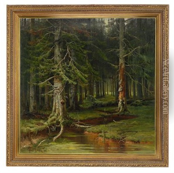 A Forest Oil Painting - Yuliy Yulevich (Julius) Klever