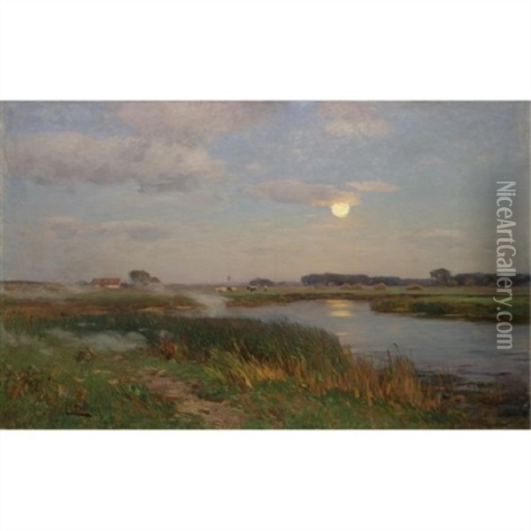 Moonrise Oil Painting - Eugen Gustav Duecker