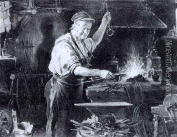 In The Forge Oil Painting - Hermann Kern