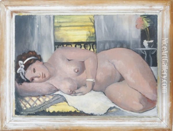 A Reclining Nude Oil Painting - Lucien A. Labaudt