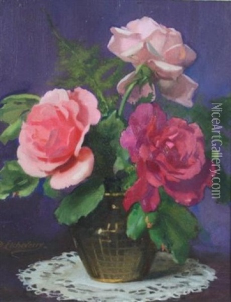 Bouquet De Roses Oil Painting - Hubert-Denis Etcheverry