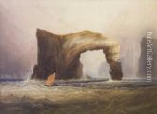 Arched Rock Fannet, Co. Donegal Oil Painting - Andrew Nicholl