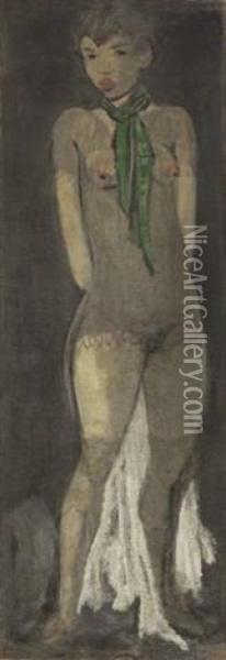 Madchen Mit Grunem Schal (elfriede Timm) / Stehender Madchenakt (maschka Mueller) (beidseitig Bemalt) Oil Painting - Otto Mueller