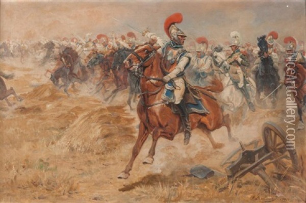 La Charge Des Carabiniers Oil Painting - Raymond Desvarreux