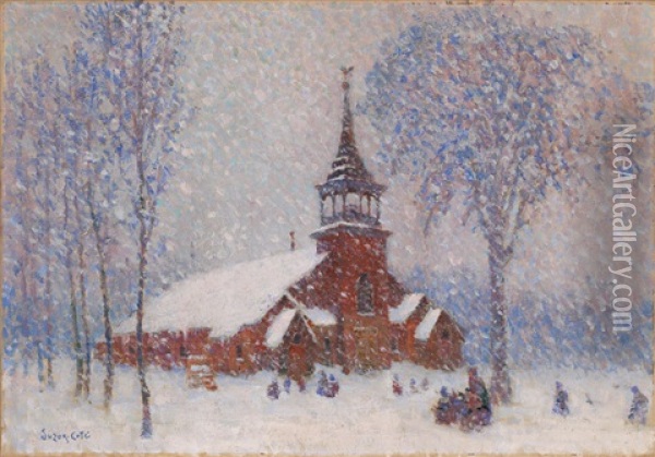 La Vieille Eglise De Sherbrooke Est Par Temps De Neige Oil Painting - Marc Aurele de Foy Suzor-Cote