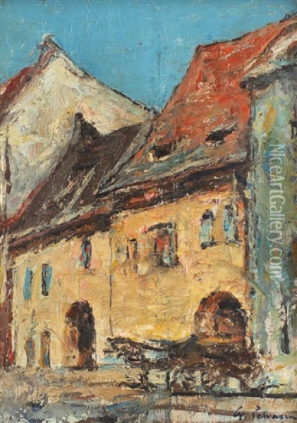 Case Din Sighisoara Oil Painting - Gheorghe Petrascu