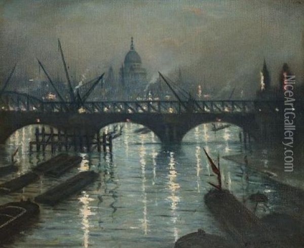 City Of London From Waterloo Bridge Oil Painting - Christopher Richard Wynne Nevinson