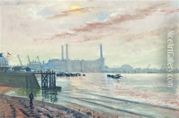 Greenwich Power Station, London Oil Painting - Sydney George Ure Smith