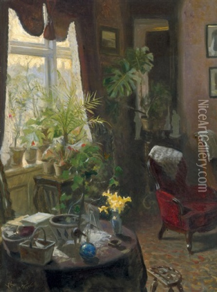 Interieur Mit Rotem Sessel Oil Painting - Valdemar Kornerup