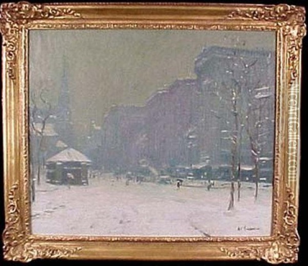 Winter City View Oil Painting - Arthur Clifton Goodwin