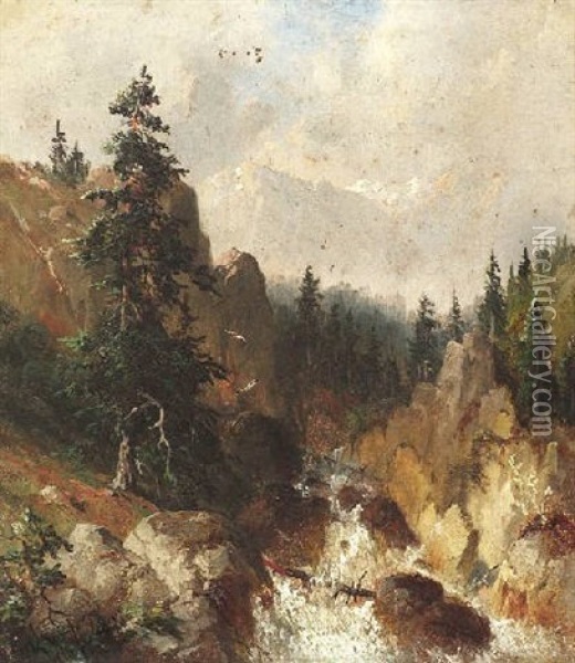 Wildbach Im Gebirge Oil Painting - Carl Georg Koester