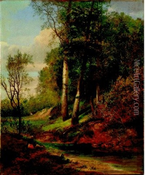 Waldlichtung Mit Rastendem Wanderer Oil Painting - Alfred Glendening Jr.