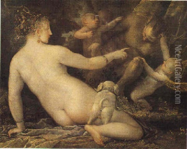 Diana, Sorpresa Da Un Satiro, Lo Fa Punire Da Due Amorini Oil Painting - Pietro (Libertino) Liberi