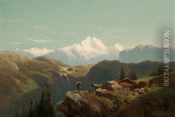 Alpenlandschaft Mit Figurlicher Staffage Oil Painting - Ernst Welker