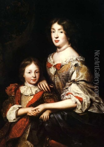 Portrait D'une Femme Et De Son Enfant - Madame De Sillery Et Son Fils Oil Painting - Pierre Mignard the Elder