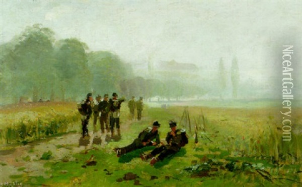 Soldiers Resting In The Field Oil Painting - Hugo Muehlig