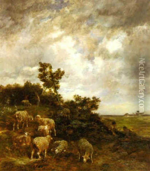 Au Paturage Dans Les Deserts De Fontainebleau Oil Painting - Charles Emile Jacque
