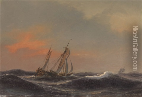 Segelschiff Auf Schwerer See Oil Painting - Daniel Hermann Anton Melbye