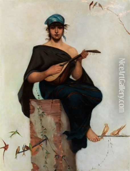 Die Mandolinenspielerin Oil Painting - Frederik Hendrik Kaemmerer