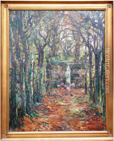 Sous Bois A La Statue Oil Painting - Eugene Chigot