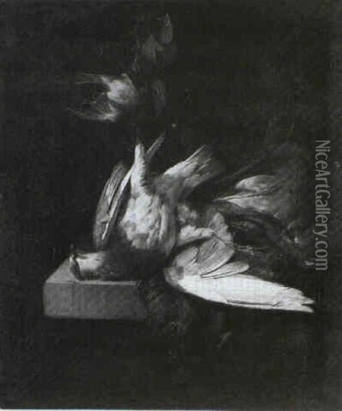 Still Life Of Pigeon And Hawking Hood Hanging From A Nail Oil Painting - William Gowe Ferguson