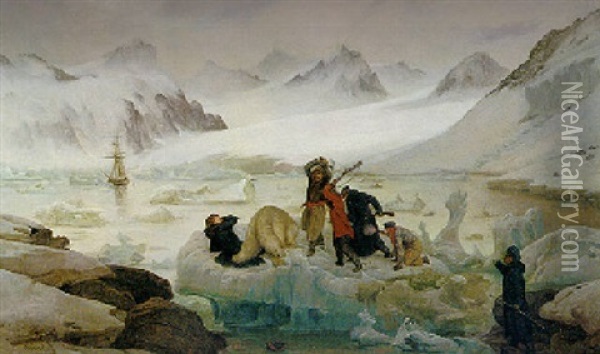 Explorers And Sailors Fighting With A Polar Bear In Magdalena-bay, Spitzberg, With 