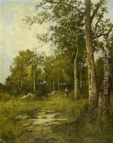 Wald Mit Reisigsammlerin Oil Painting - Leon Richet