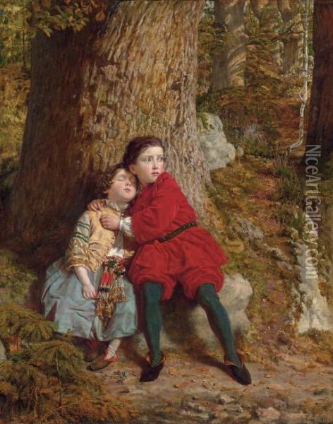 Children In The Wood Oil Painting - Charles Lucy