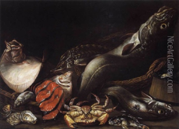 Stilleven Met Vissen, Krab, Oesters En Mosselen Oil Painting - Isaac Van Duynen