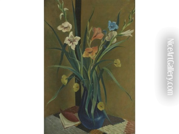 Flowers In Vase Oil Painting - Preston Dickinson