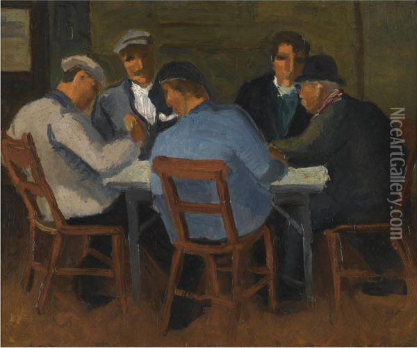 The Card Players Oil Painting - Christopher Wood