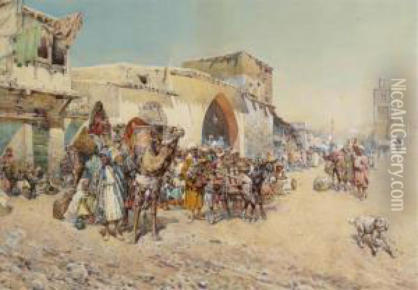 An Arab Market Oil Painting - Mariano De Franceschi